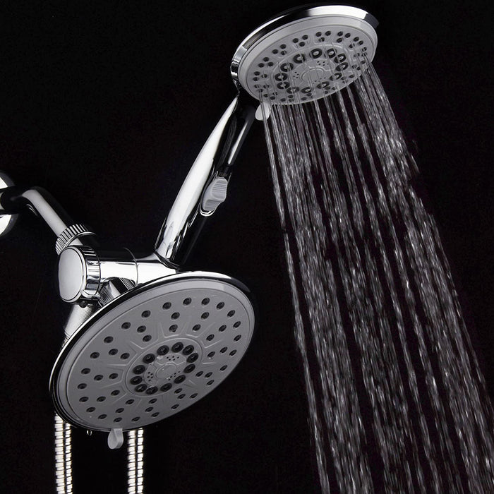 30-Setting 6 Inch Rain Shower Head with Handheld Shower Combo featuring Patented ON/OFF Pause Switch by Hydroluxe - Use Each Showerhead Separately or Both Together! Premium Chrome Finish