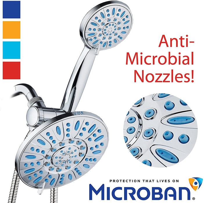 Antimicrobial/Anti-Clog High-Pressure 30-setting Rainfall Shower Combo by AquaDance with Microban Nozzle Protection from Growth of Mold Mildew & Bacteria for Stronger Shower! Wave Blue