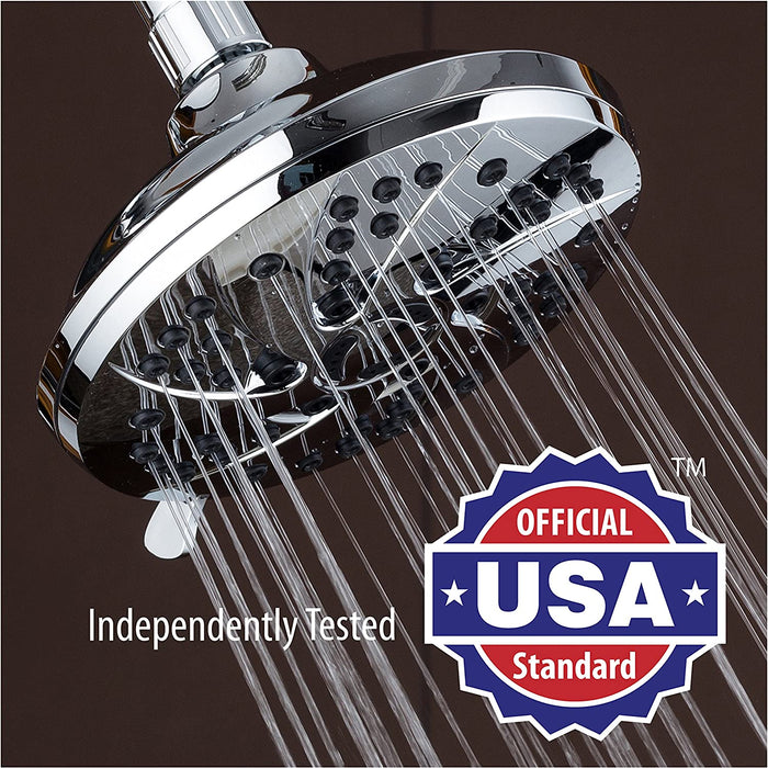 High Pressure 6-inch / 6-Setting Premium Rain Shower Head by AquaDance for the Ultimate Shower Spa Experience! Officially Independently Tested to Meet Strict US Quality & Performance Standards!