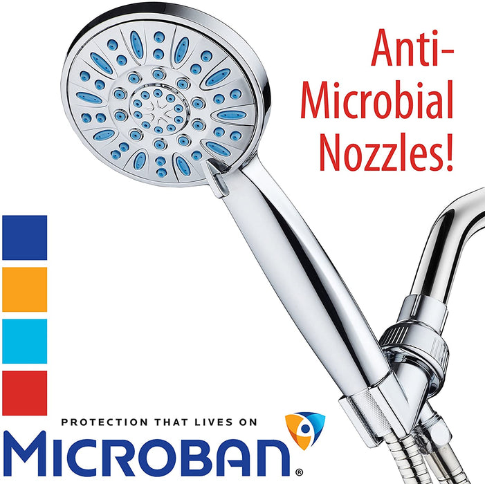 AquaDance Antimicrobial/Anti-Clog High-Pressure 6-Setting Hand Microban Nozzle Protection from Growth of Mold, Mildew & Bacteria for Stronger Shower Aqua, Chrome/Wave Blue