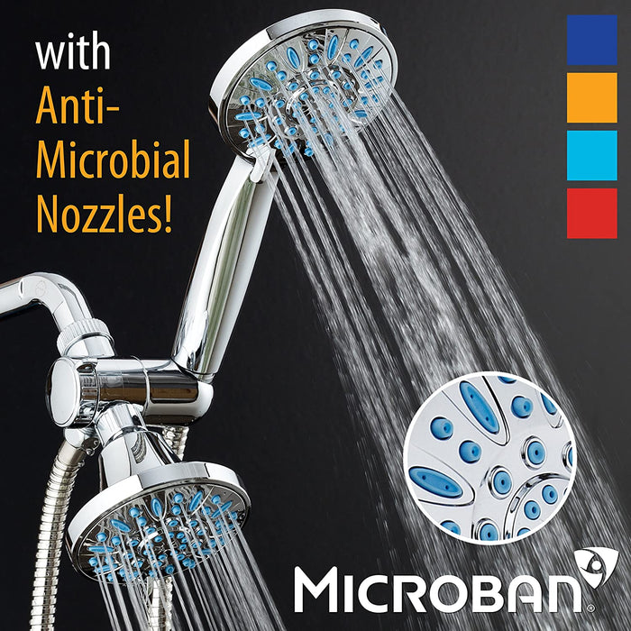AquaDance Antimicrobial/Anti-Clog High-Pressure 30-Setting Combo Microban Nozzle Protection from Growth of Mold Mildew & Bacteria for Stronger Shower Aqua, Wave Blue Jets