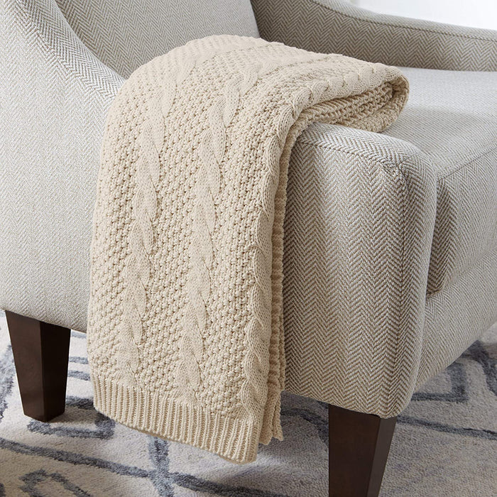 Amazon Brand – Stone & Beam Transitional Chunky Cable Knit Throw Blanket 100% Cotton