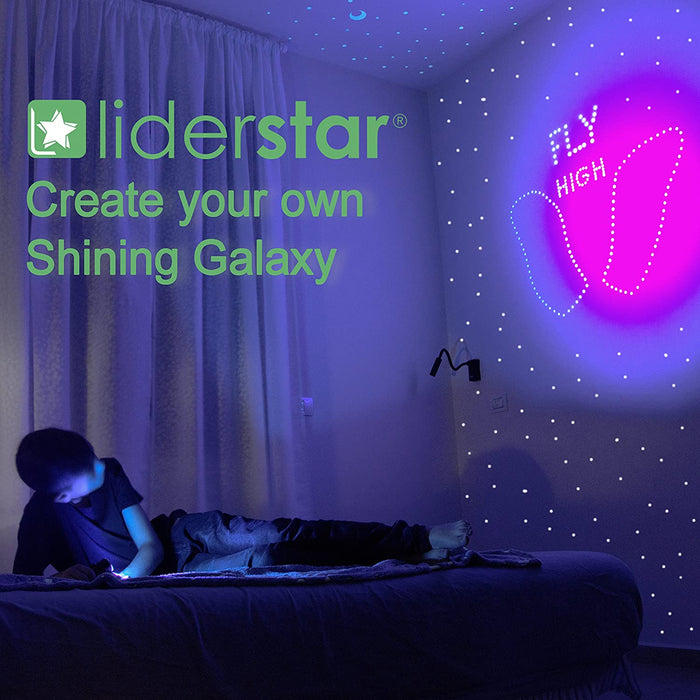 Glow in The Dark Stars Wall Stickers,252 Adhesive Dots and Moon for Starry Sky, Decor for Kids Bedroom or Birthday Gift,Beautiful Wall Decals for Any Room by LIDERSTAR,Bright and Realistic.